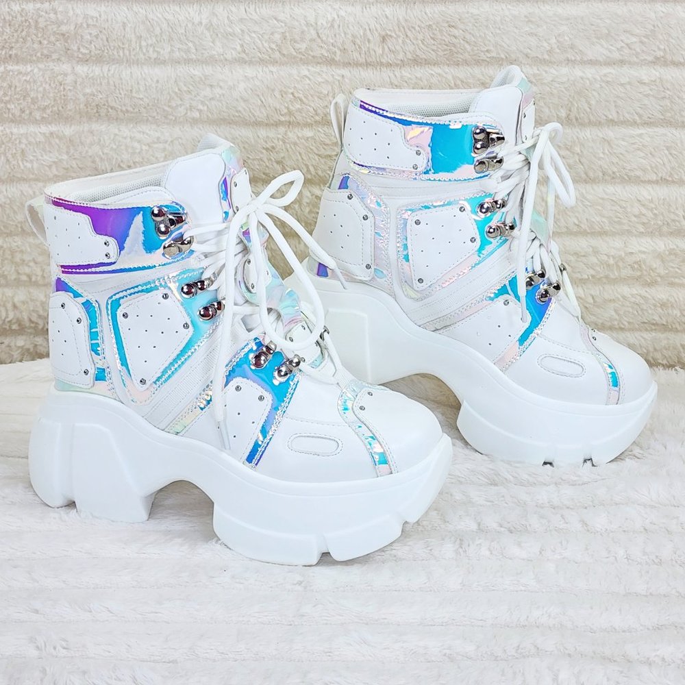 Size 7 Passion Lace Up Hidden Wedge Women's Combat Sneakers White